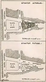 Plan de 1927. La "situation actuelle" du plan est celle d'avant la démolition de l'îlot, celle indiquée comme "situation future" est celle d'après 1933.