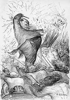 « Au concert des Champs-Élysées. M. Lamoureux lâchant un fortissimo. » Dessin de Charles Léandre paru dans la revue Le Rire (1890) et dédié à Willy.