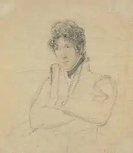 Dessin au crayon d'un homme les bras croisés.