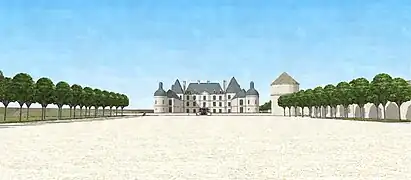 Schéma du château de Faÿ-lès-Nemours du côté de l'entrée, fin du XVIIe siècle.