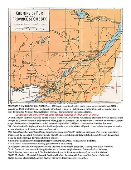 Chemins de fer du Québec vers 1923.