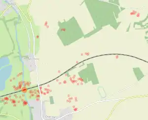 Une carte du bombardement du viaduc de Cherisy répertoriant l'emplacement des bombes.
