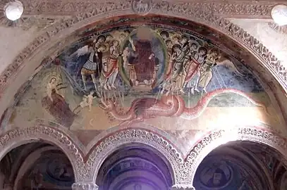 Scène de l'Apocalypse dans l'abbaye de San Pietro al Monte (Civate, Italie), fin du XIe siècle ou début du XIIe siècle.