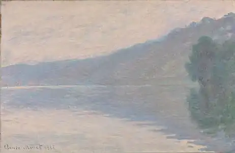 La Seine à Port-Villez - 1885. La toile est peinte depuis la rive de Villez, face au coteau.