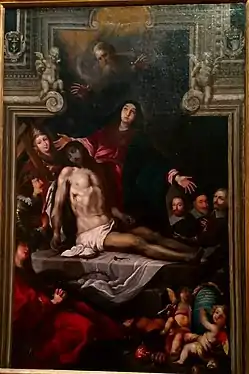 Claude Vignon, Déploration du Christ entre Louis XIII et Anne d'Autriche, En Jésus et Marie notre amour est uni (1634), Amiens, musée de Picardie.