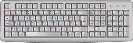 Photo représentant un clavier d'ordinateur sur lequel sont indiquées les touches spécifique au maltais. Premier rang de touche en haut du clavier, la touche de gauche pour la lettre ċ. Deuxième rang et en partant de la gauche, quatrième touche è, septième touche y, huitième ù, neuvième ì, dixième ò, douzième ġ et treizième ħ. Troisième rang, deuxième touche à et enfin quatrième rang, deuxième touche la lettre ż. Toutes les autres touches sont les touches traditionnelles d'un clavier Qwerty.