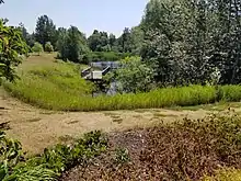 Plan d'eau sauvage vue de la piste cyclable dans le parc des berges de Clermont