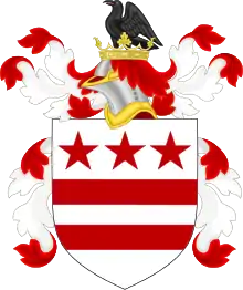 The first entry in the Roll of Arms, the coat of arms of John Washington, the great-grandfather of George Washington