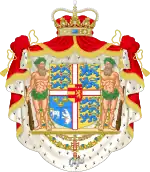 Armes de Joachim de Danemark, sur-le-tout parti d'Oldenbourg et de Laborde de Monpezat.