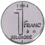 La dernière pièce de 1 franc belge, datant de 1994.
