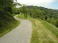 Les derniers hectomètres de l'ascension, après la dernière épingle. La route, comme souvent, est étroite.