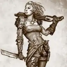 Dessin noir et blanc d'une femme cyborg