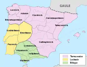 Division de l'Hispanie romaine au IIe siècle.