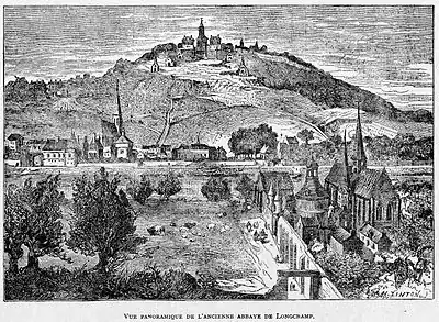 Gravure d'Edmond Morin figurant le mont Valérien.