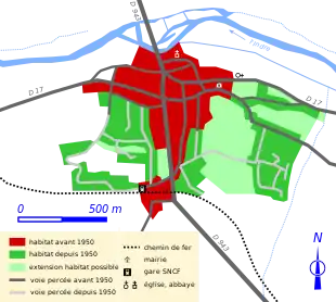 Carte représentant en couleurs les étapes d'expansion urbaine d'une ville.