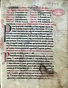 Page du XIIIe siècle comportant deux lettrines. Incipit de la Crónica najerense.