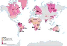 Carte géologique simplifiée (en italien) représentant l'Égypte constituée par une juxtaposition de terrains localisés sur le métacraton du Sahara et le bouclier arabo-nubien.