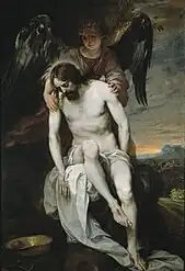 Alonso Cano, Le Christ mort porté par un ange, v. 1649, huile sur toile, 178 × 120 cm, Madrid, musée du Prado.