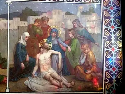 Détail d'une fresque de la chapelle Notre-Dame des Sept-Douleurs, Cathédrale Notre-Dame de Paris.