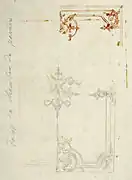 Dessin de la boiserie de la chambre. Nationalmuseum, Stockholm,NMH CC 2300.