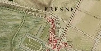 Détail du plan Trudaine, avec partie d'aménagement du grand parterre et des canaux, vers 1740.