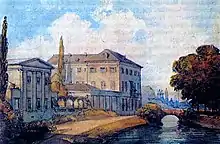 Goltsteinstraße vers 1840, à gauche le Friedrichsbad, derrière le palais du comte von der Groeben, tableau de Caspar Scheuren