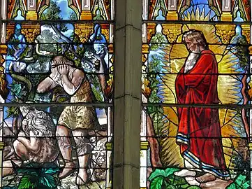 Vitrail : Adam et Ève chassés du Paradis