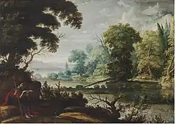 Saint Jacques le Majeur dans la forêt au bord d'une rivière (surement la Semoy), par David Teniers le Jeune, entre 1640 et 1672.