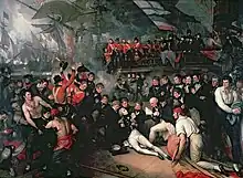 Tableau représentant la mort de Nelson à la bataille de Trafalgar par le peintre Benjamin West.