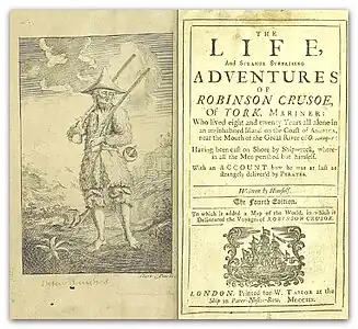John Clark et John Pine signent le portrait de Robinson Crusoe, publié à Londres par W. Taylor en 1719