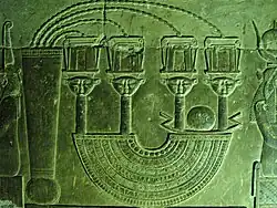 Collier ménat représenté sur un relief du complexe du temple d'Hathor à Dendérah.