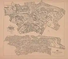 Représentations en noir et blanc d'une ville antique.