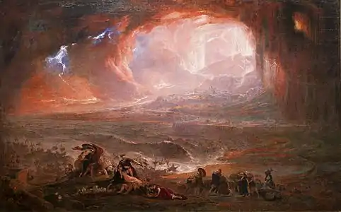 Destruction de Pompéi et d'Herculanum par John Martin. toile, huile, 161,6 × 253,0 cm, 1822, Tate Britain