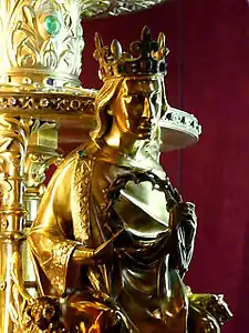 Détail du reliquaire de 1862 avec Saint-Louis tenant la Couronne.