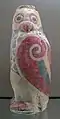 Vase en terre cuite peint en forme de hibou, fin des Han antérieurs. Musée Cernuschi. Page du musée : .
