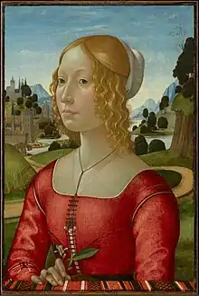 Portrait de femme, tempera, 1490, huile et or sur bois, Clark Art Institute.