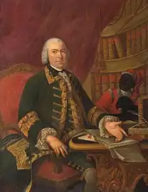 L'armateur négrier Dominique Deurbroucq, accompagné d'un esclave.