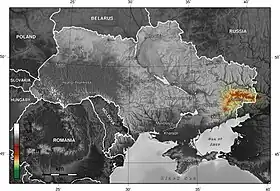 Carte de localisation du plateau du Donets en Ukraine.