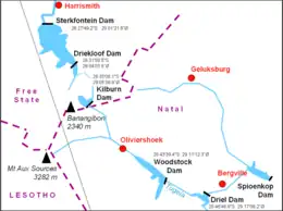 Carte de l'aménagement hydroélectrique du Drakensberg.