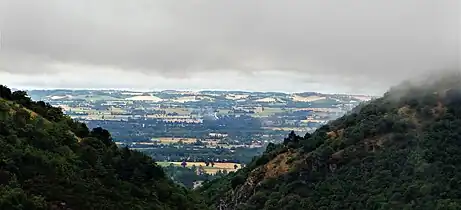 Vallée du Sor, Durfort : vue sur la plaine de Sorèze, Revelet autres lieux, jusqu'àux hauteurs de Puylaurens