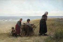 Enfants récoltant du bois flotté (vers 1890).