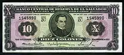 Billet de 10 colones, 1959.