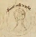 Une illustration de la princesse Aliénor de Woodstock sur le parchemin des rois d'Angleterre dans l'arbre généalogique d'Edward Ier (avant 1308).
