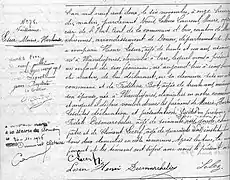 Acte de naissance de Marie Lesur à Erre. Mention est faite du mariage.