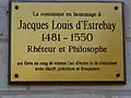 Plaquette Jacques-Louis d'Estrebay.