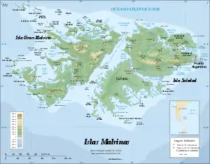 Carte des îles avec les noms de lieux argentins.