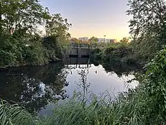 Fin du parcours de la Rize : vue de l'écluse depuis l'avenue Grandclément.