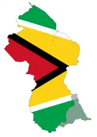 Carte du Guyana avec la Guayana Esequiba annexée, qu'elle administre de facto.