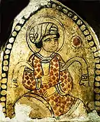 Peinture fatimide : homme buvant du vin de miel