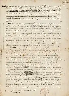 Photo d'une page manuscrite comportant des ratures.